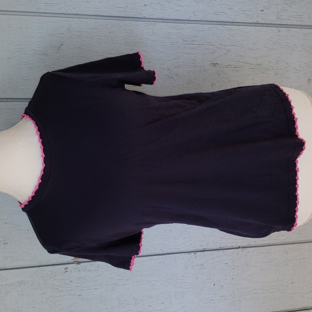 Pink Crochet Edge. Blue Tee Pink Accent. Knit - Picture 1 of 8